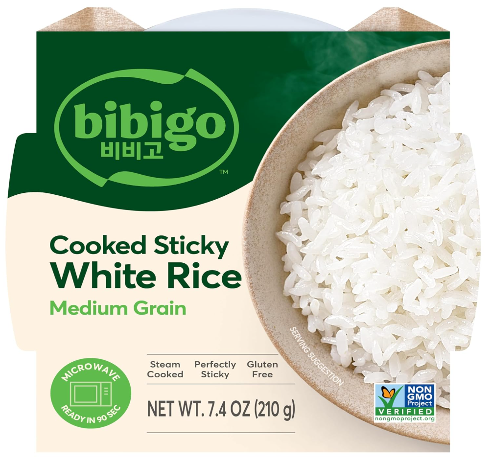Bibigo Korean Sticky White Rice, Microwavable, Zero Trans Fat, 7.4 Ounce (Pack of 1)