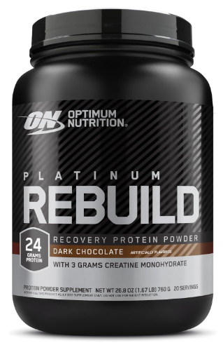 Optimum Nutrition Platinum Rebuild Protein Powder, Dark Chocolate, 1.5 LB | Whey & Micellar Casein Protein Blend with Creatine Monohydrate, Glutamine, EAAs, Instatized for Easy Mixing, Training Support