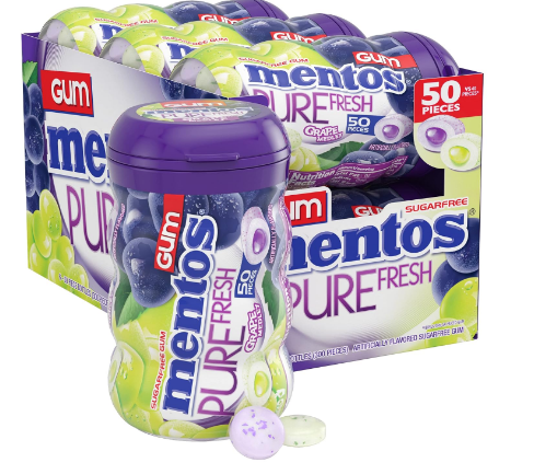 Mentos Pure Fresh Sugar-Free Chewing Gum with Xylitol, Grape Medley, 50 Piece Bottle (Bulk Pack of 6)