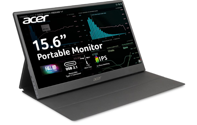 acer Portable Monitor PM161Q Abmiuuzx 15.6" Full HD 1920 x 1080 IPS Ultra Slim Design Premium Cover I External Monitor for Laptop PC Mac I 2 x USB 3.1 Type-C Ports, 1 x Mini HDMI, 1 x Micro USB