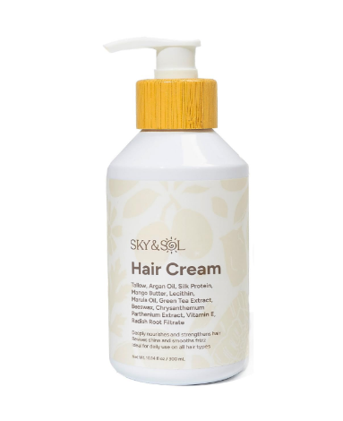 Sky and Sol Hair Cream Leave-In Conditioner | Deep Nourishing Treatment for Dry Damaged Curly Wavy Hair | Shine Volume Moisturizer