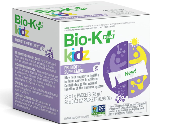 Bio-K+ Kidz Probiotic Powder for Kids with Vitamin D3, Shelf-Stable, Non-GMO, Gluten-Free – 28 Single-Serve Packets