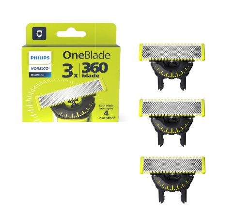 Philips Norelco OneBlade 360 Blades, Genuine Replacement Blades for OneBlade Electric Shaver and Trimmer, Durable Stainless Steel, Trim, Edge and Shave, 3 Pack, QP430/80
