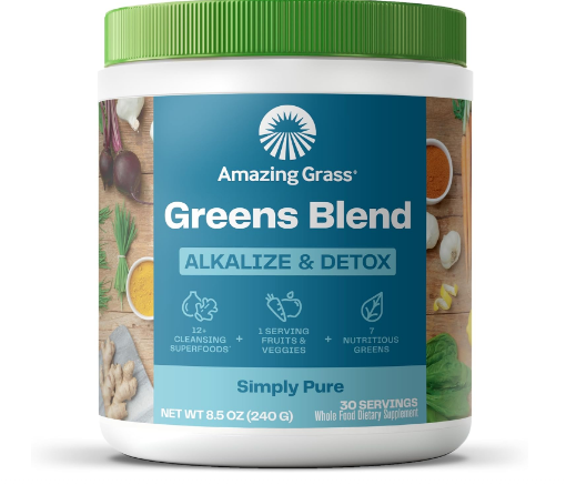 Amazing Grass Greens Blend Alkalize & Detox, Smoothie Mix, Cleanse with Super Greens & Beet Root Powder, Digestive Enzymes, Prebiotics & Probiotics, 30 Servings, 8.5 Ounce (Packaging May Vary)