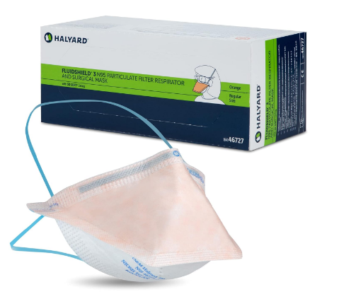 HALYARD-46727 FLUIDSHIELD N95 Particulate Filter Respirator and Face Mask, Headband, Regular Size, Orange (Box of 35)