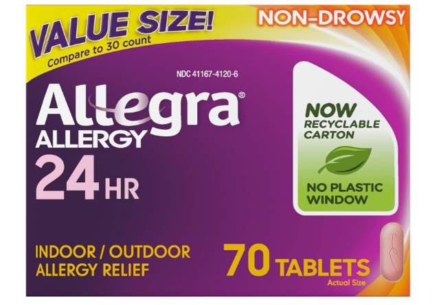 Allegra Adult 24-Hour Allergy Relief Tablets, Non-Drowsy Indoor and Outdoor Allergy Medicine, 180 mg Fexofenadine HCI Antihistamine Pill, 70-Count