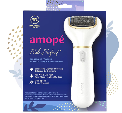 Amopé Pedi Perfect Electric Callus Remover Foot File w/ Diamond Crystals, Pedicure Tool for Feet, Removes Hard & Dead Skin, Feet Scrubber & Buffer, Splashproof, w/ Extra Coarse Roller Head, 1 Count