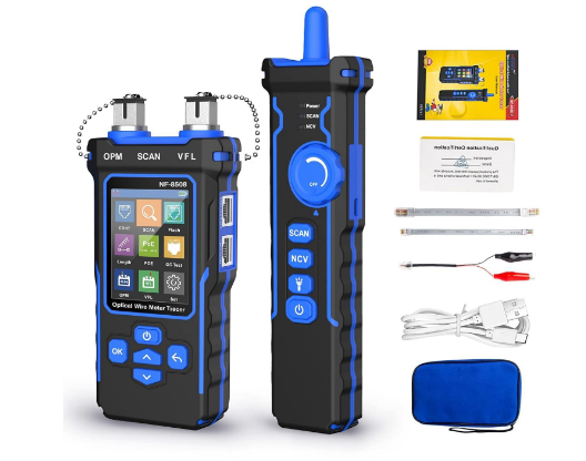 NOYAFA NF-8508 Network Cable Tester with Optical Power Meter, CAT5 CAT6 Cable Toner Ethernet Cable Tester, RJ45 Network Tester, VFL PoE QC Test Wire Tracer Port Flashing 200M Length Test