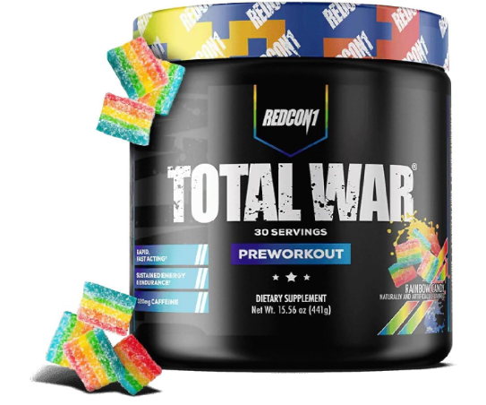 REDCON1 Total War Pre Workout Powder | Rainbow Candy | 320mg Caffeine + Citrulline Malate + Beta Alanine (30 Servings)
