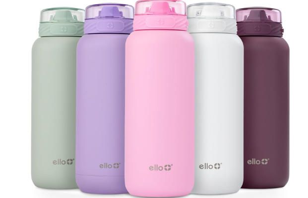 Ello Cooper 32oz Stainless Steel Water Bottle with Straw and Carry Handle, Double Walled and Vacuum Insulated Metal, Leak Proof Locking Lid with Soft Silicone Spout, Reusable, BPA Free, Bubblegum