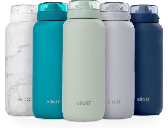 Ello Cooper 32oz Stainless Steel Water Bottle with Straw and Carry Handle, Double Walled and Vacuum Insulated Metal, Leak Proof Locking Lid with Soft Silicone Spout, Reusable, BPA Free, Sage