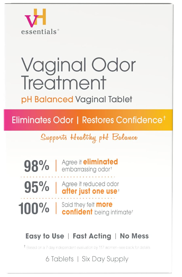 vH essentials Vaginal Odor Treatment - pH Balanced Vaginal Suppositories - 6 Tablets With Applicator, White